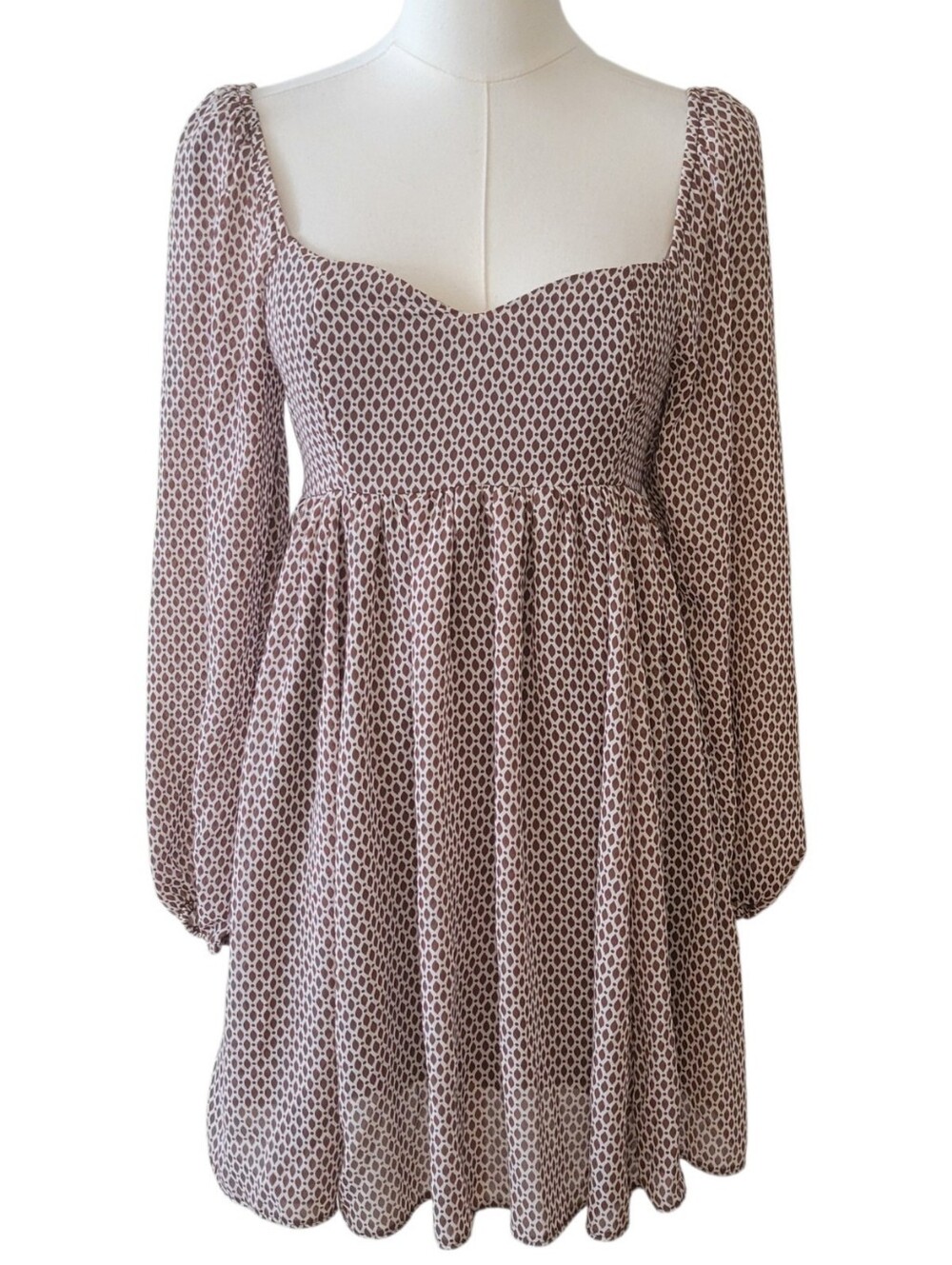 Abercrombie & Fitch Brown & White Babydoll Mini Dress Size Small